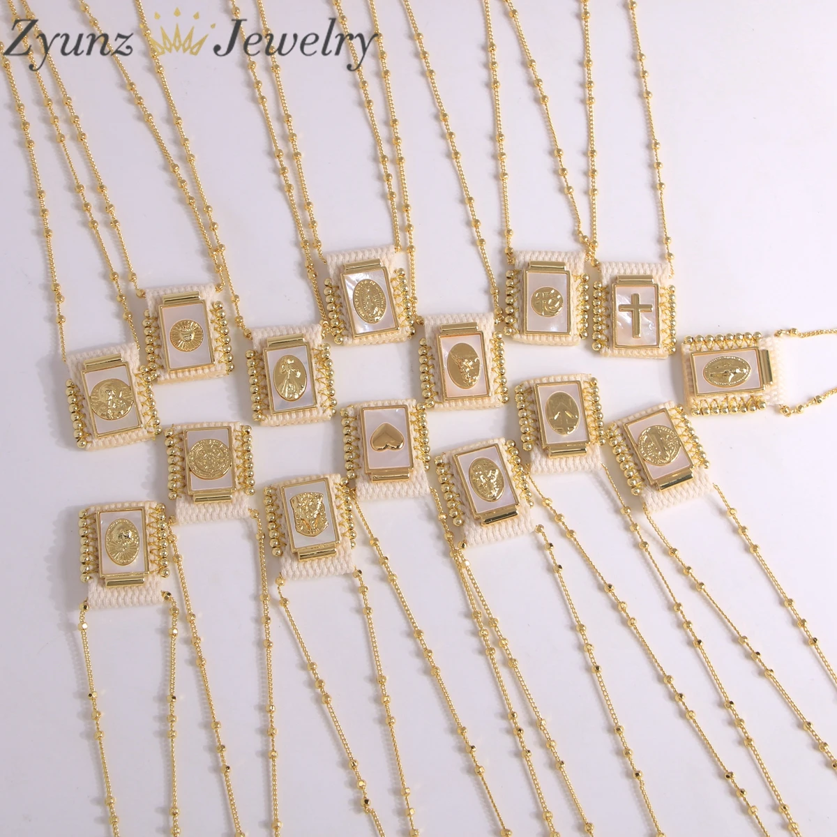 5Pcs, Fashion Mop Shell virgin cross charm woven religious NECKLACE for women girl