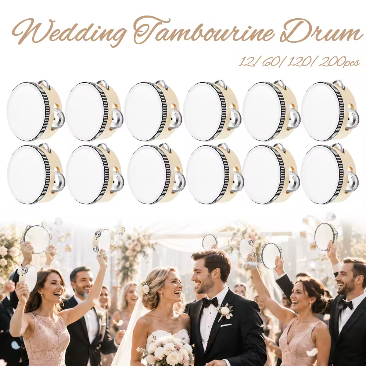 12-200Pcs 4 Inch Wedding Tambourine Drum for Adults Gift Metal Jingles Musical Educational Mini Drum Church Party