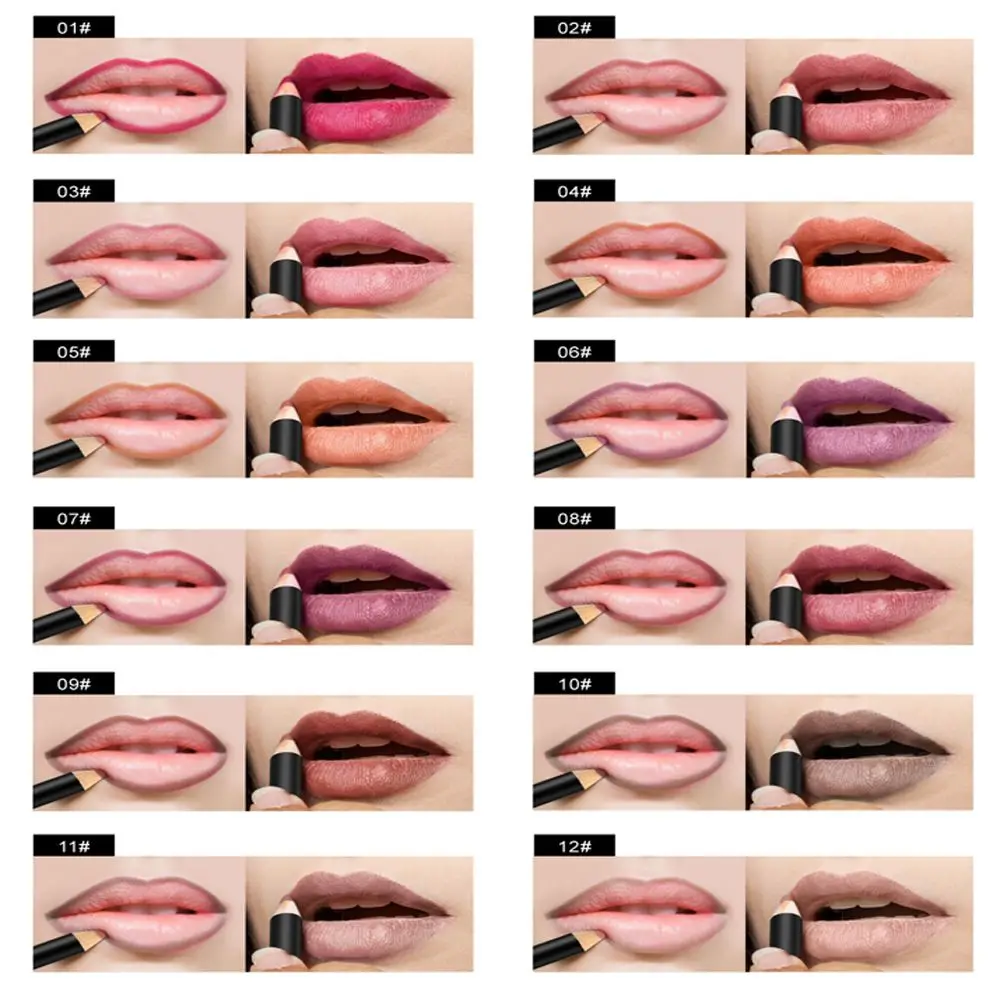 Natural Long Lasting Makeup เครื่องสําอางค์ Waterproof Matte Lip Liner ลิปสติกปากกาอายไลเนอร์ Lip Liner ดินสอ 12 สีสารพัน