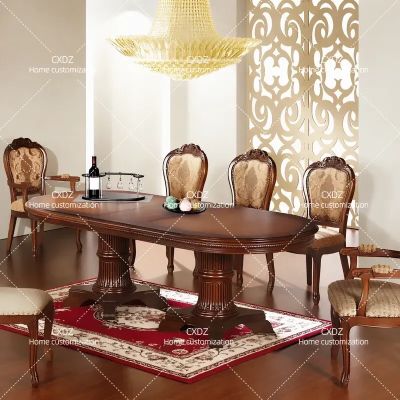 American Solid Wood Rectangular Dining Table 2m Extendable Conference Table for Villa Business Negotiation Long Dinner Table