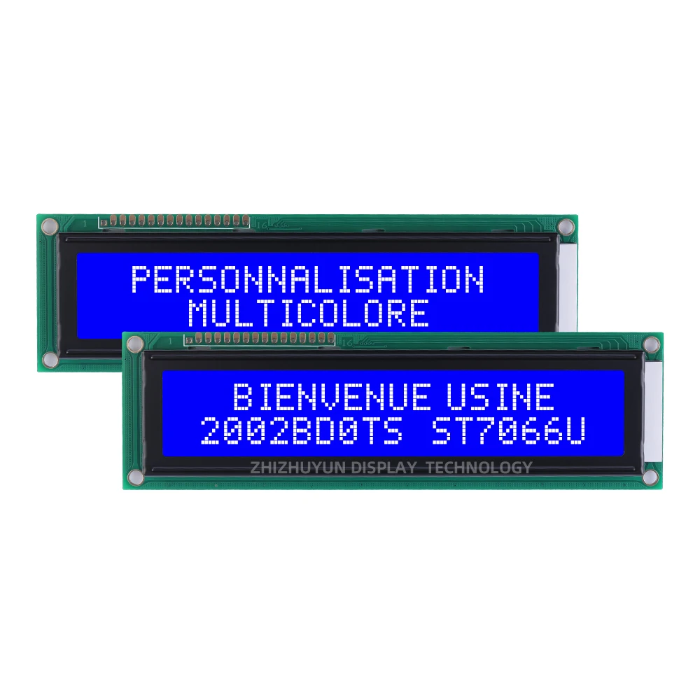 Pantalla LCD Europea 2002B de alto brillo, 20X2, película gris, letra azul, módulo de interfaz de doble fila, voltaje de 5V