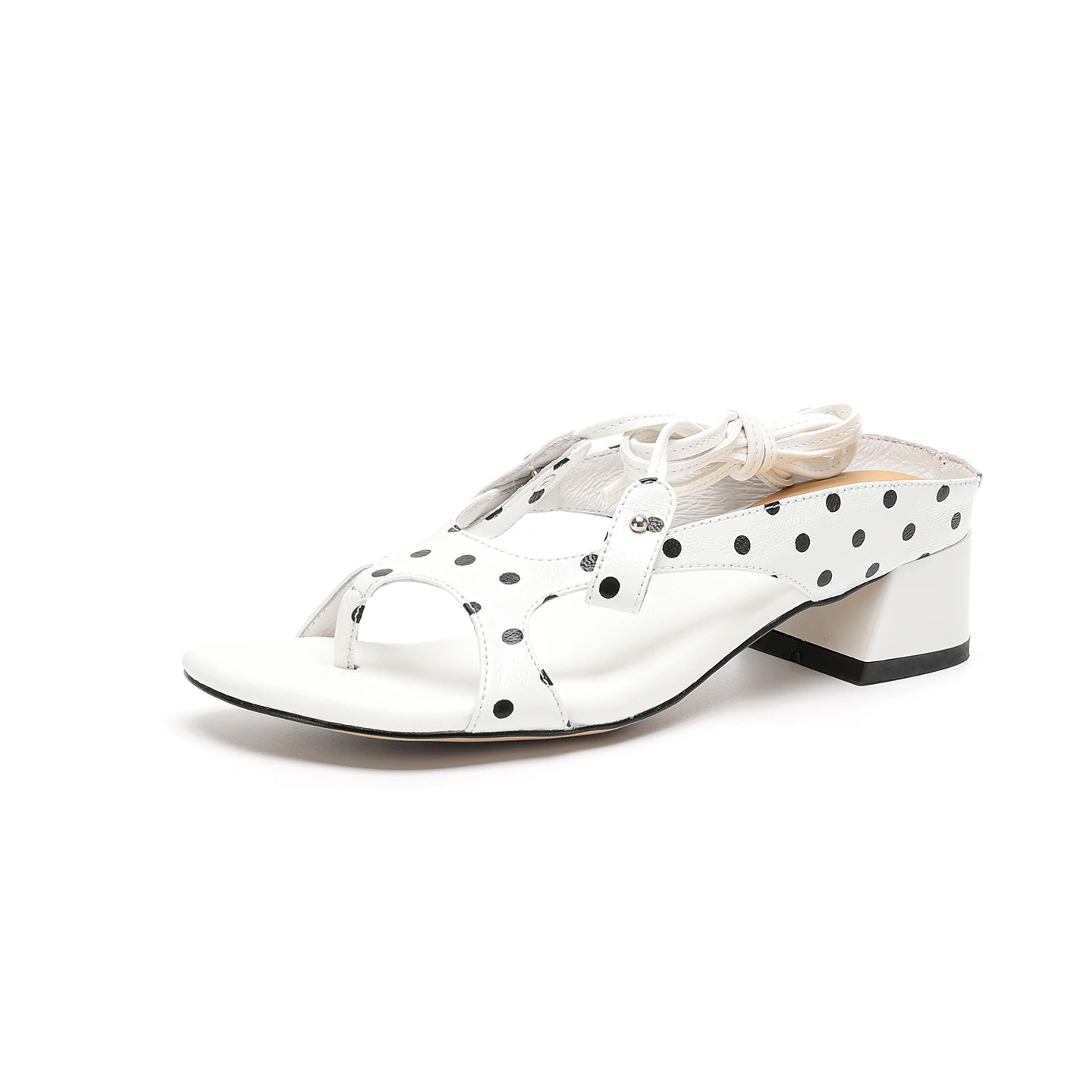 Genuine Leather Cowhide Women's Sandals,Narrow Band Ankle Strap Polka Dot Summer Women Shoes view 6