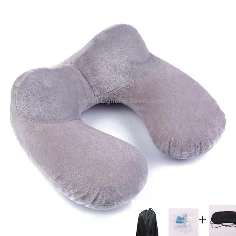 1 Set U-Shape Travel Pillow Air Inflation Neck Pillow Comfortable Pillows For Sleep Home Airplane Pillow With Eye Mask Earplugs