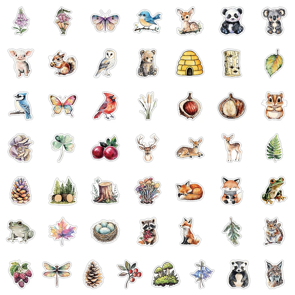 10/30/50/100pcs Retro Cartoon Watercolor Animals Plants Stickers Decals Laptop Phone Suitcase Diary Decoration Sticker Decals