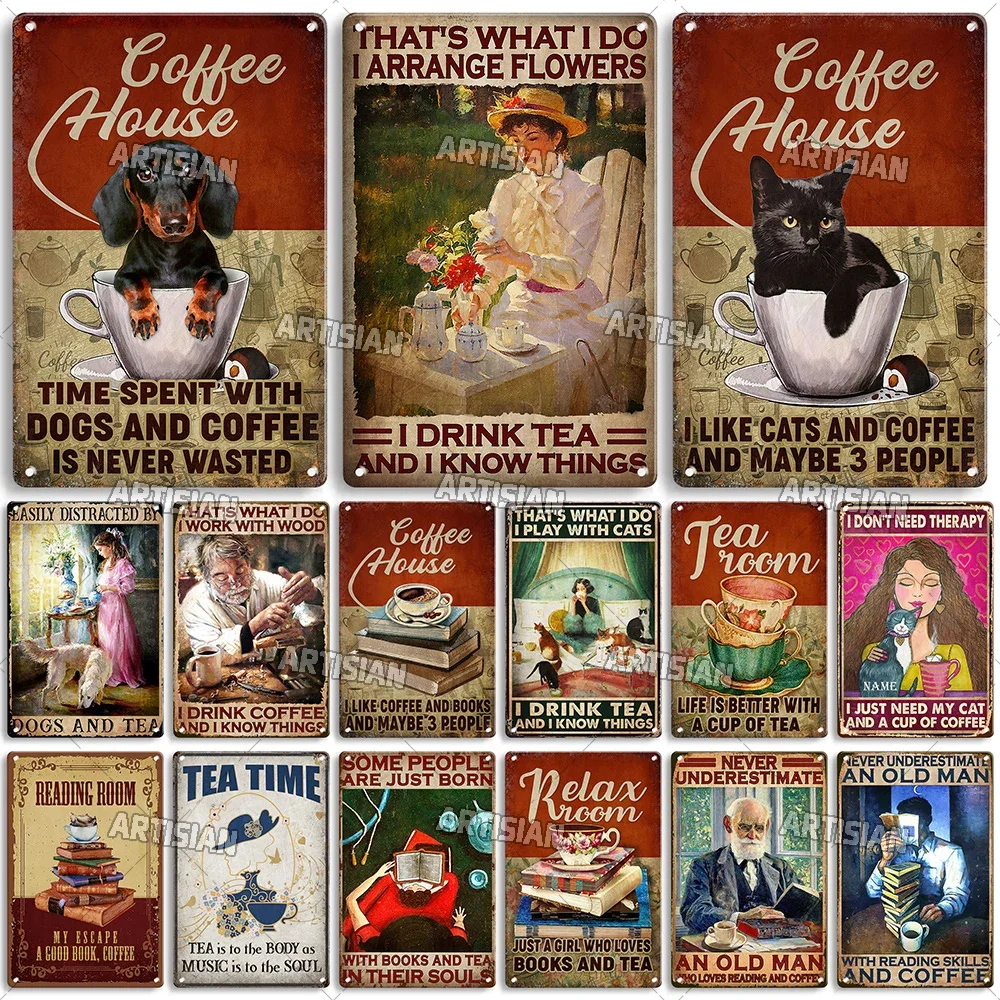 Artisian Coffee Metal Plaque Cute Animal Tin Sign Drinking Funny Decorative Plate Wall Decor Garage Bar Pub Club Hotel Cafe