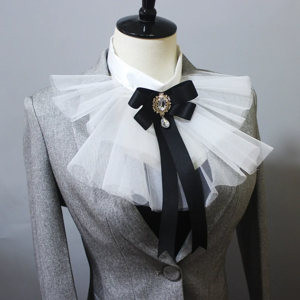 

Women Black Bow White Mesh Fake Collar For Performace Photograph Girls Vintage Detachable Collar TB211