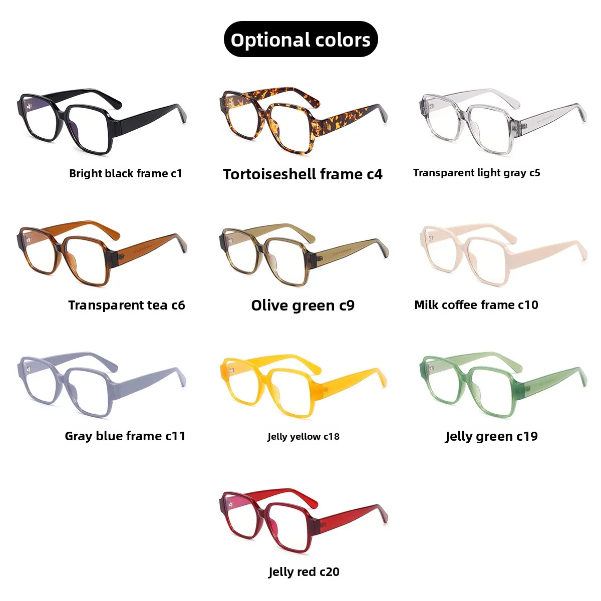 

56mm Ultra-light TR90 Glasses Frame for Women with Large Faces, Black Anti-blue Light Reading Glasses, Non-prescription Glasses