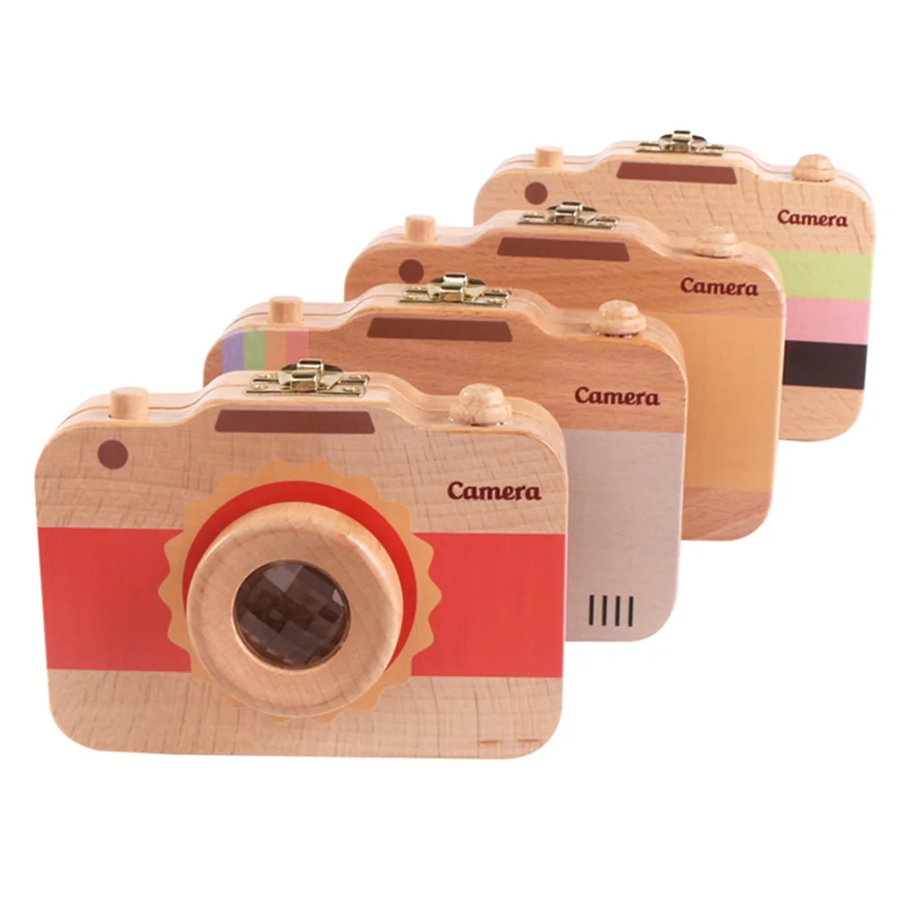 صندوق أسنان أطفال لطيف بكاميرا في تخزين لمسة نهائية من الحبوب الخشبية للأسنان والشعر هدية تذكار لحديثي الولادة مع مفكرة معلومات #3