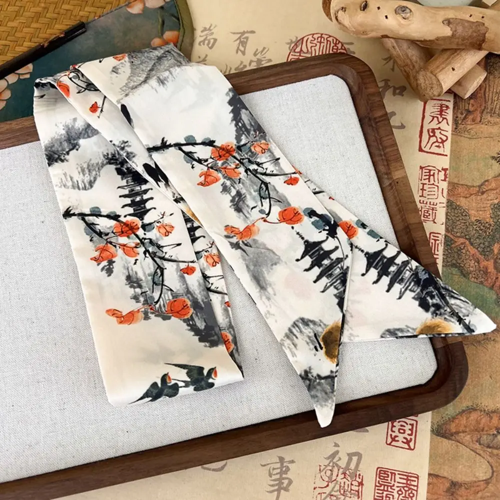 

Retro Long Ink Painting Silk Scarf Minimalist Style Ancient Style Long Silk Scarf Headband Ribbon Ancient Hair Band Girl