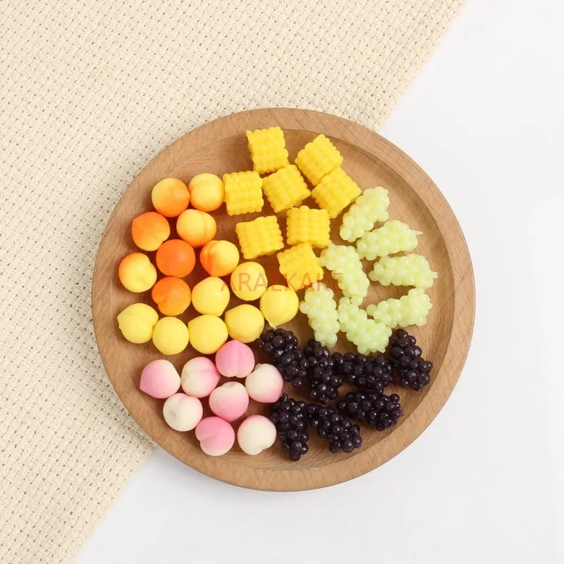 10pcs simulation mini fruit model soft rubber corn grape peach decompression toy simulation food toy kneading music