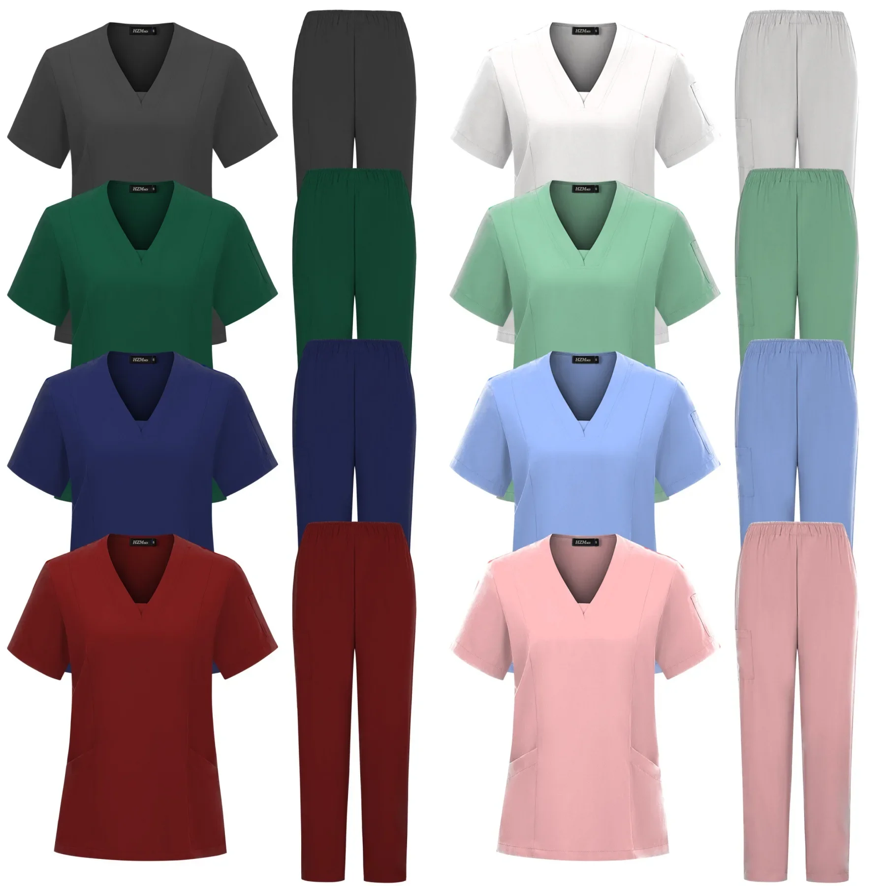 Alta qualità all'ingrosso sala operatoria uniforme medica Set manica corta infermiera accessori per l'allattamento top pantaloni tuta elastica scrub