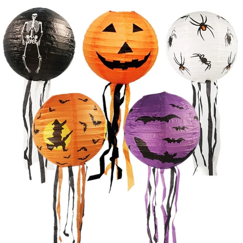New 1PC 5 Colors 8 inch Halloween Paper Pumpkin Hanging Lights Lantern Decoration Party for Home Horror Halloween Decoration