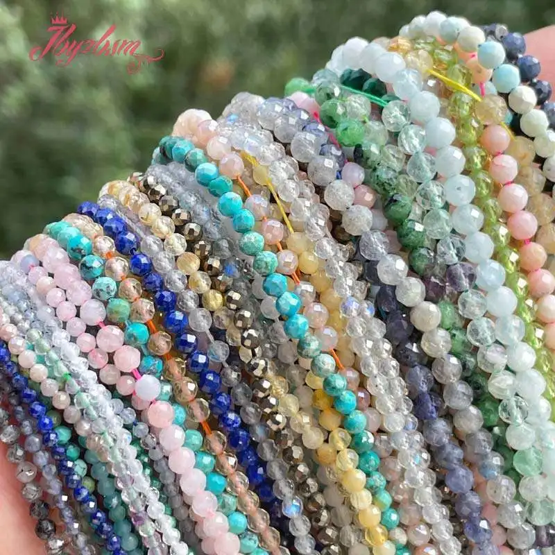 Round Faceted Tiny Natural Stone Seed Spacer Bead 15 inch for DIY Accessories Charm Bracelet Necklace Jewelry Making 2/3/4/mm