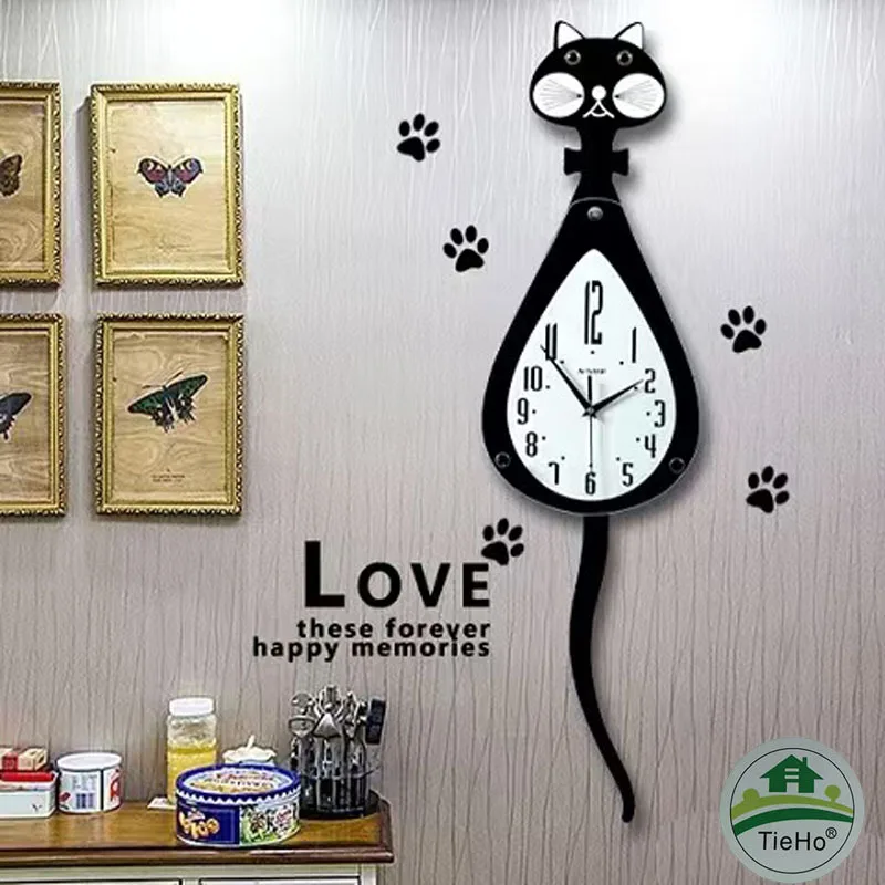 

Настенные часы с мультяшным котом для декора детской комнаты, абстрактные настенные часы для гостиной, бесшумные качели, подвески для украшения дома