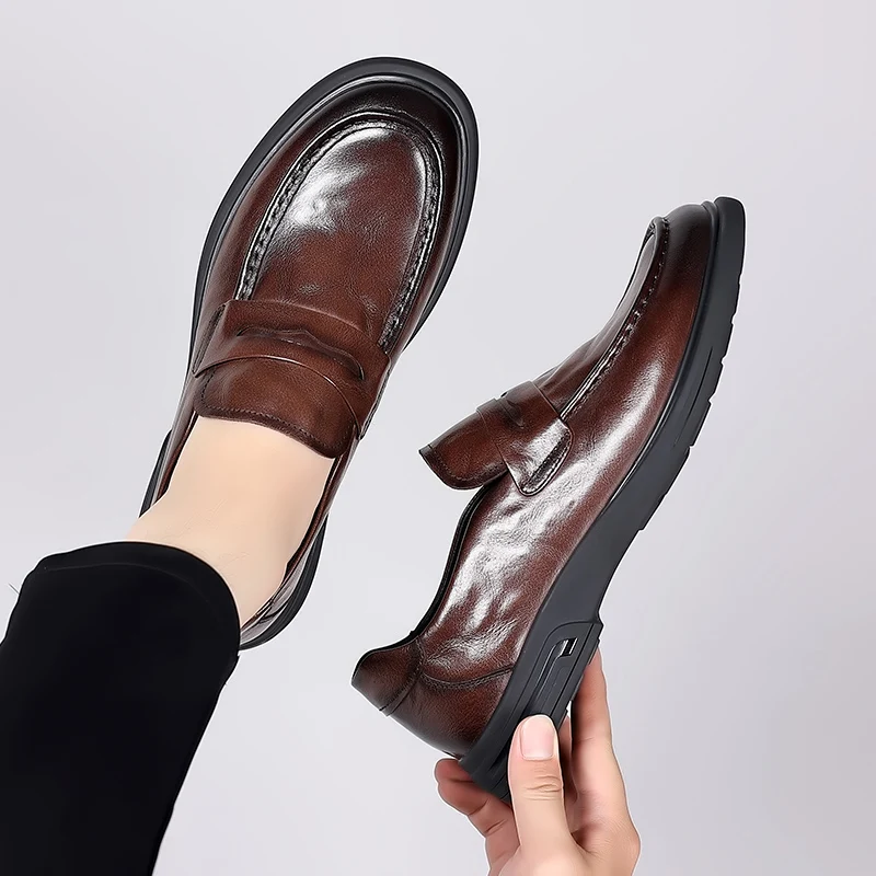 business men Soft Sole Shoes for Men genuine Leather Spring Autumn Loafers Slip-On fashion wedding dress Shoes Men flats