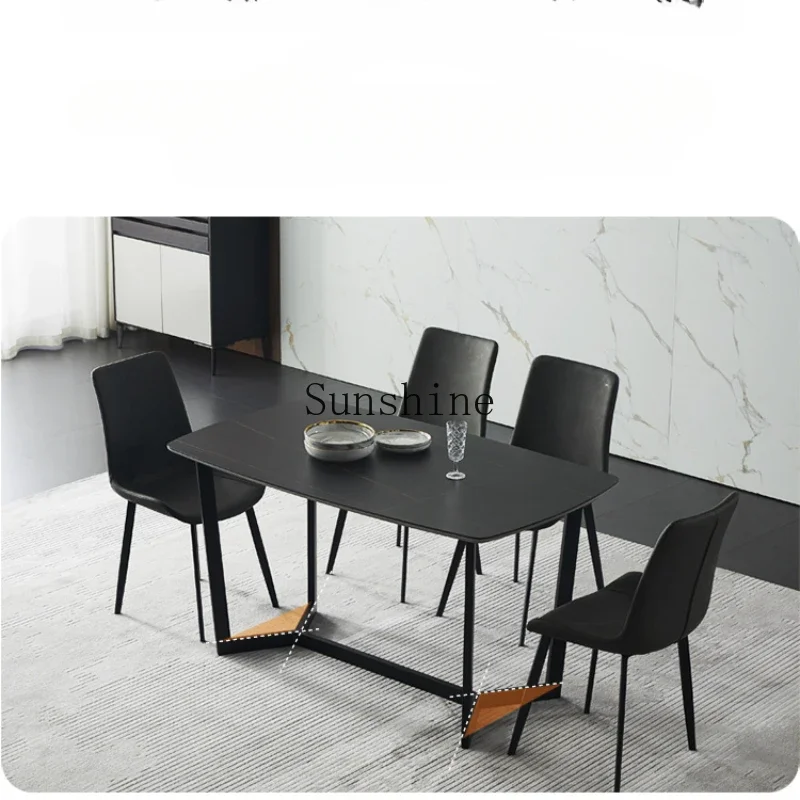 

Rock slab dining table and chairs household small apartment modern simple light luxury living room rectangle