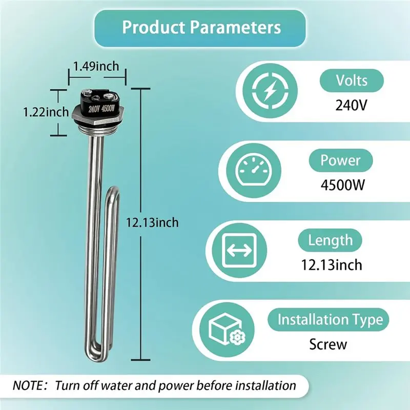 【NEW A39M】 02582 Water Heater 4500W 240V Screw-In Foldback Stainless Steel Replacement For Electric Water Heaters