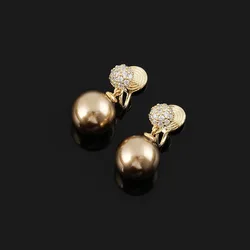 New Women's Brown Crystal Round Bead Mosquito Coil Ear Clip Without Ear Hole Simple And Versatile Accessory Gift