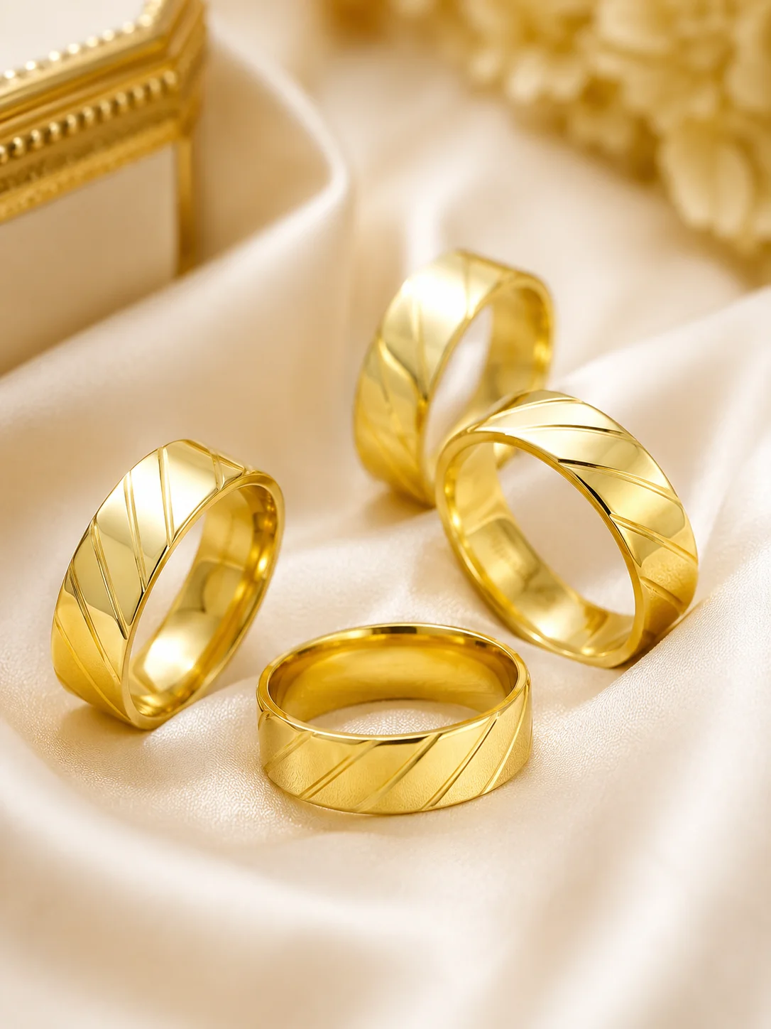 50Pcs Vintage Retro Gold Stainless Steel Rings Set for Men And Women Fashion round Bulk Punk Style Wholesale PF241