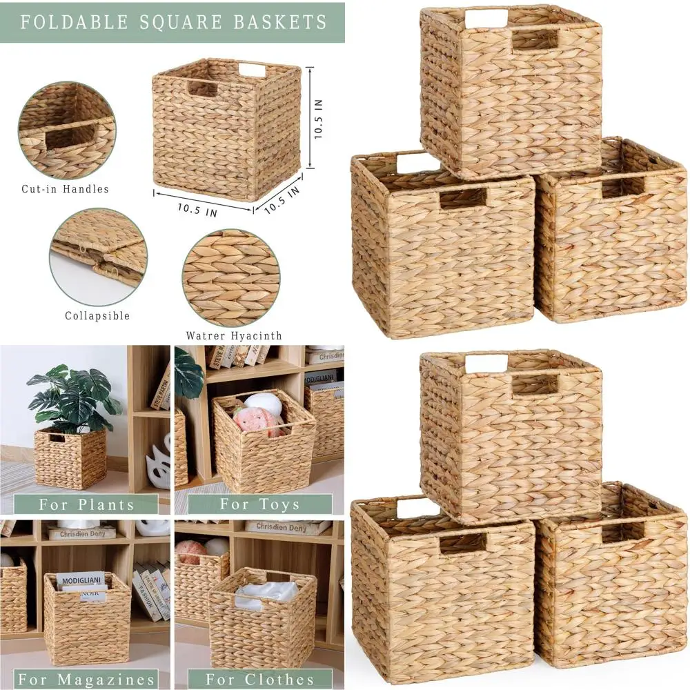 

Collapsible 10.5 Square Wicker Baskets, Set of 3 for Cube Storage