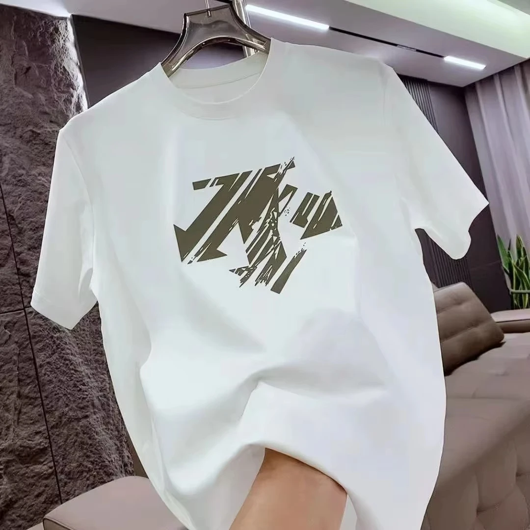 Camiseta Masculina de Algodão 100% Pesado com Gola Redonda e Manga Curta, Estampa Casual e Versátil, Nova Tendência de Verão 2026