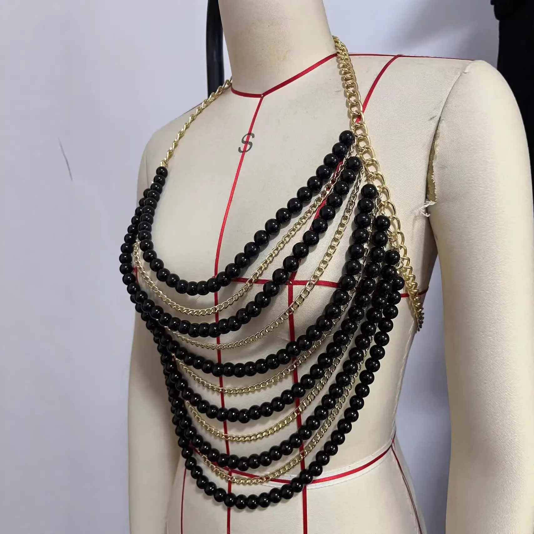 Gold Chain Multi-Layer Black Beads Festival Hanging Neck Top Small Vest L9019Y Cross-Border Elegant European Style Women's Vest