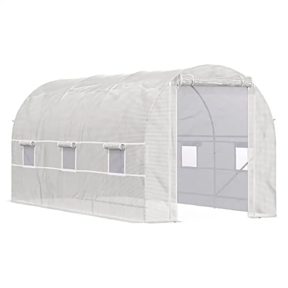 

15' x 7' x 7' Tunnel Greenhouse Kit with 6 Roll-Up Windows & Steel Frame Transparent Cover Extra-Large Walk-In Garden House