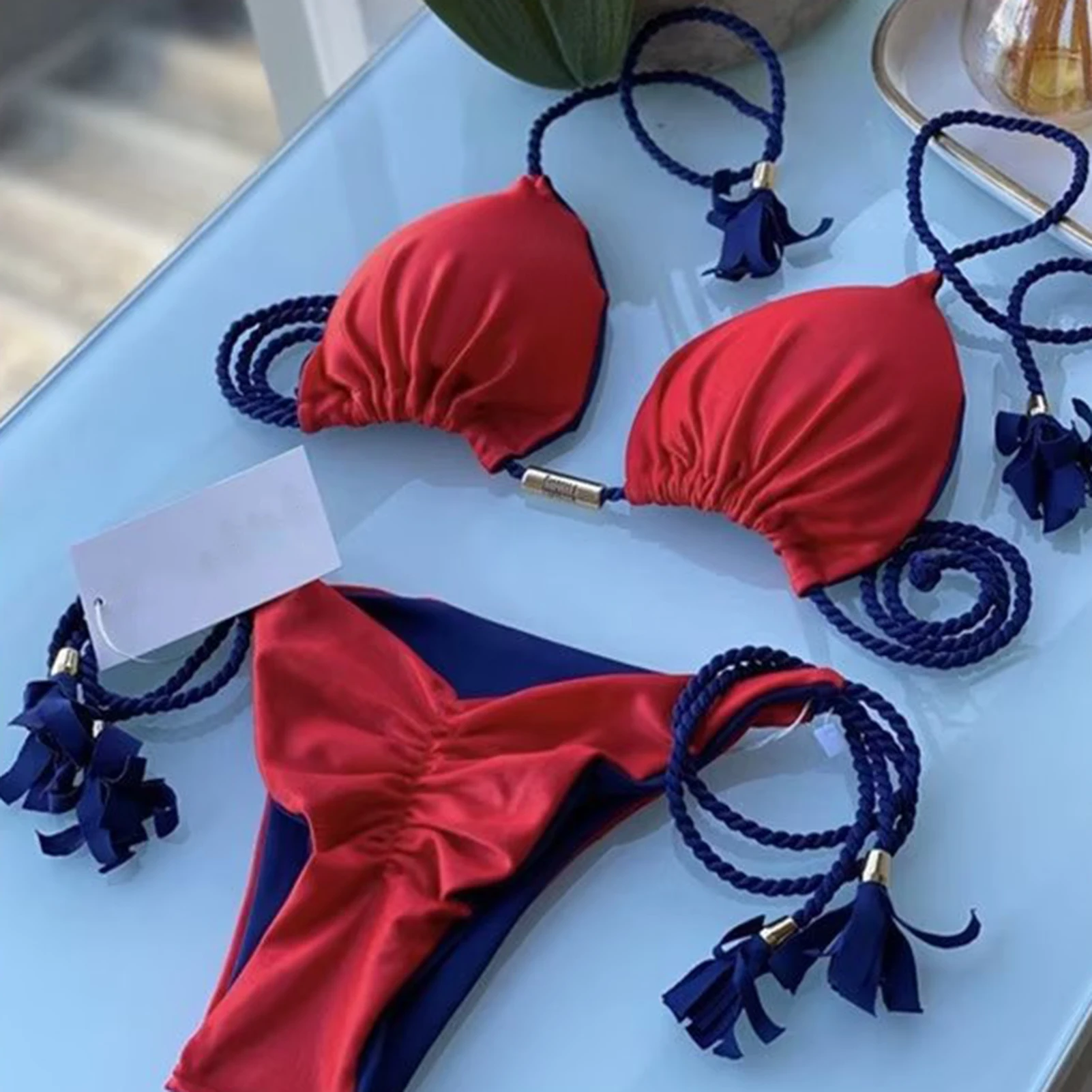Kostium kąpielowy strój kąpielowy dla kobiet krawat Vintage Sexy 2 częściowy strój kąpielowy na lato plaża