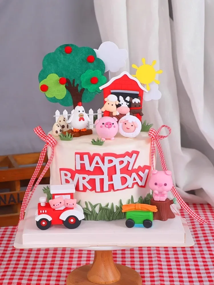 Animal Theme Happy Birthday Cake Topper Chick Sheep Cattle Horses Farm for Kids Birthday Party Decoration Baby Shower Supplies