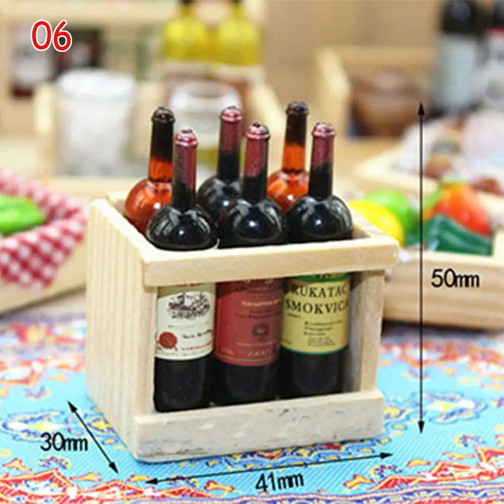 1 Juego de regalo coleccionable, modelo de escena creativa, cerveza en miniatura, caja de frutas y comestibles, Mini botellas de vino