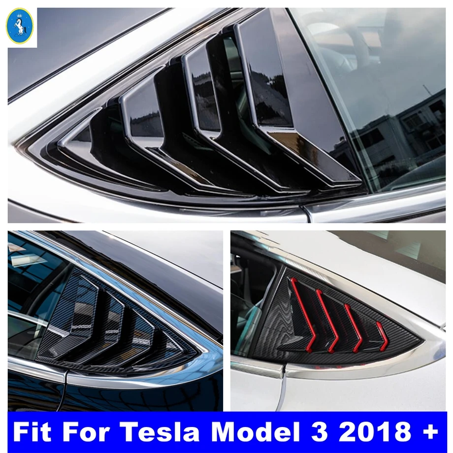 

Black / Carbon Fiber Look Car Rear Window Louver Shutter Side Vent Panel Accessories Cover Trim For Tesla Model 3 2018 - 2021