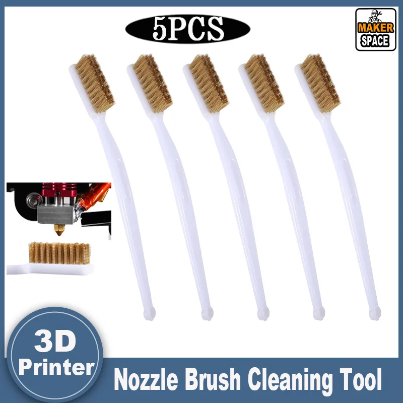 3D Printer Nozzle Brush Cleaning Tool, Brass Wire Toothbrush Brass Brush with Curved Handle, Heated Bed Cleaning for 3D Printer