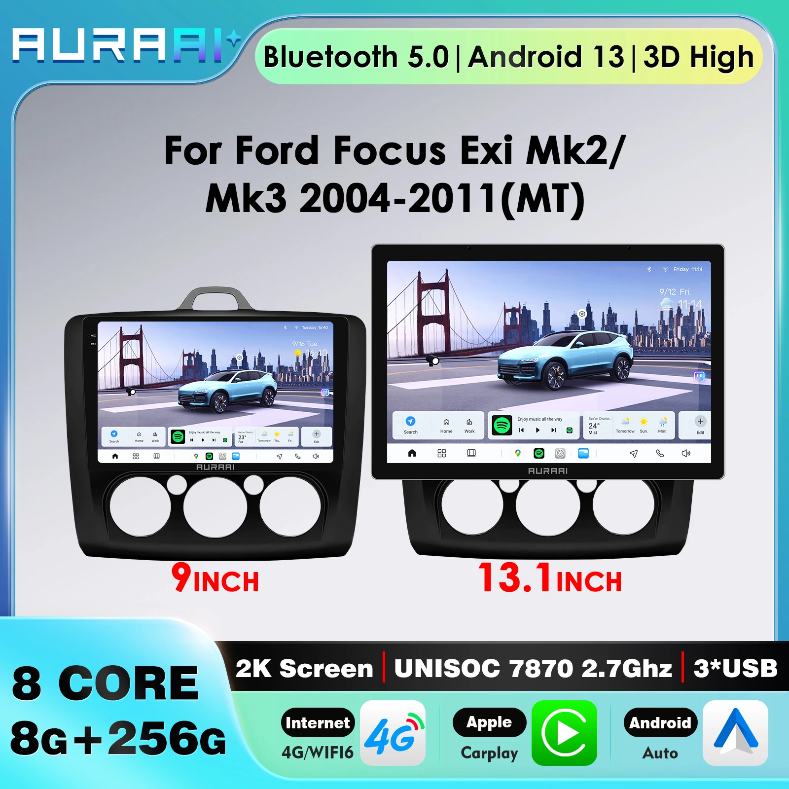 

Автомобильный радиоприемник AURAAI для Ford Focus Exi MT 2 3 Mk2/MK3 2004 2005 2006 2007 2008 2009 2010 2011 интеллектуальный 3D UI экран авторадио