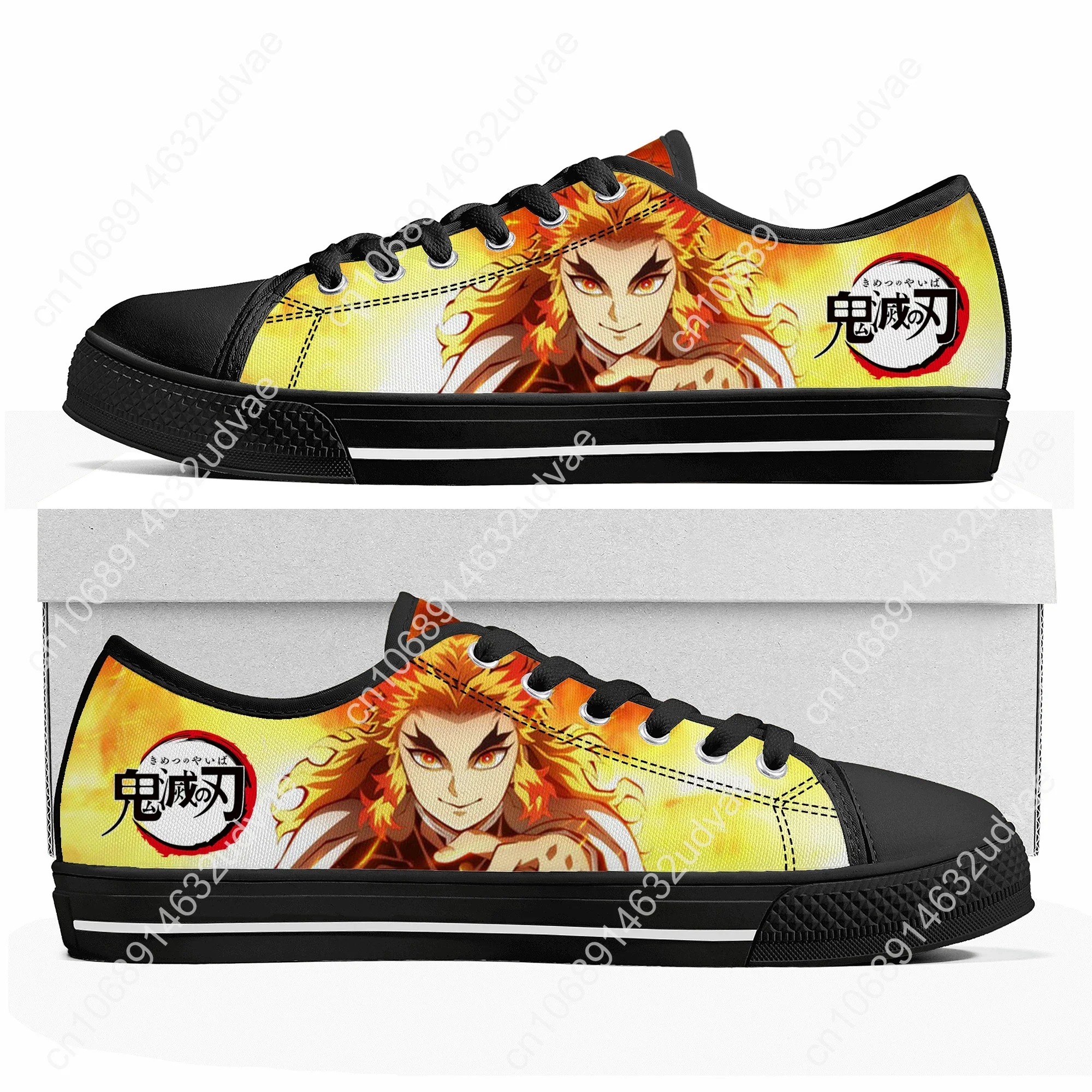 Kyojuro Rengoku Demon Slayer kimetsu no yaiba Low Top Sneakers Mens Womens Teenager Canvas Sneaker Couple Shoes Custom Shoe