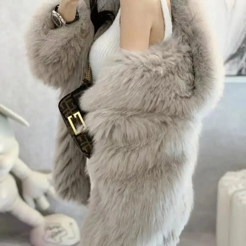 winter 2024 new Korean version of fox fur imitation fur coat women's medium length Internet red fried street hooded fur coat