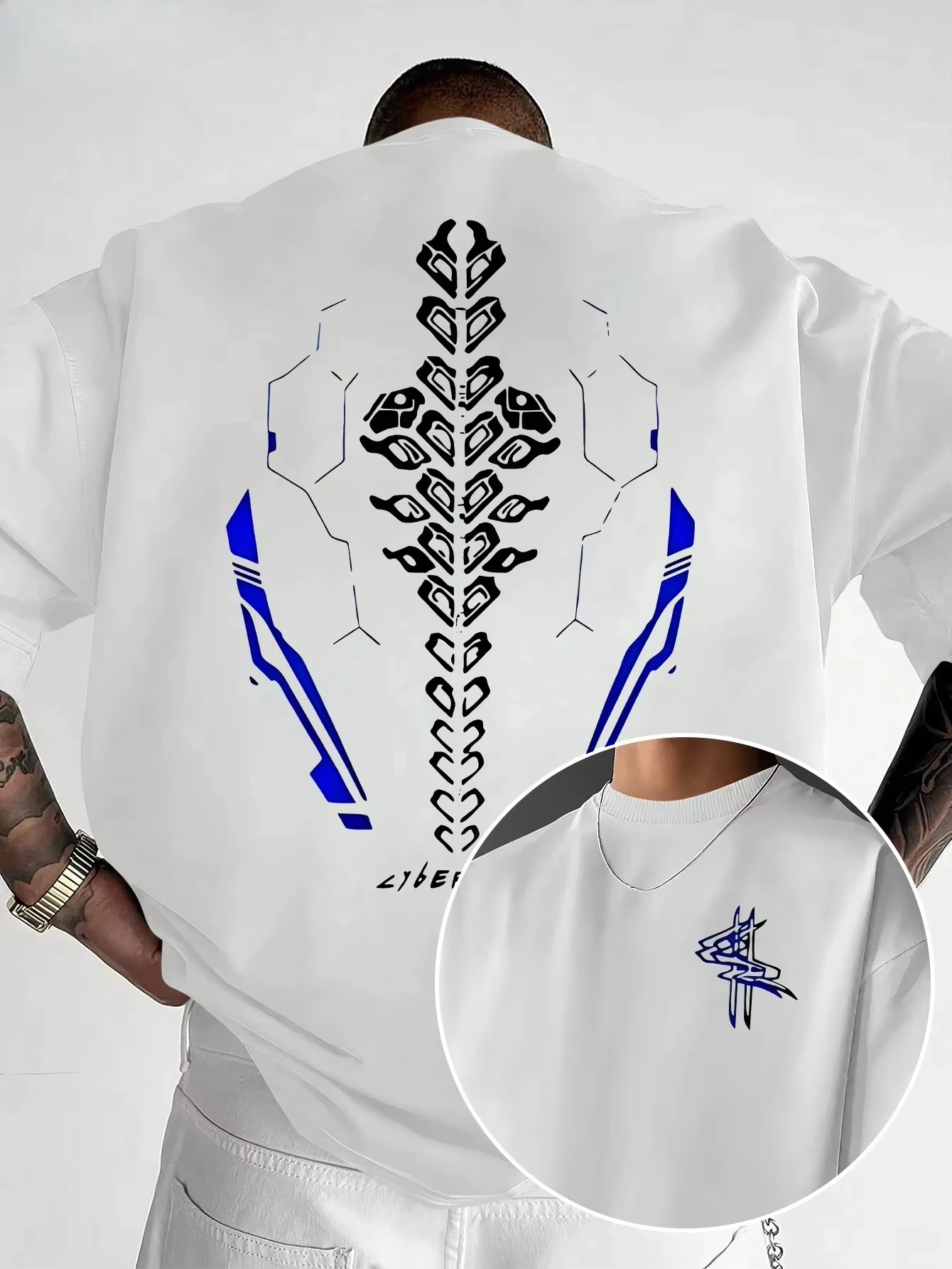 Men's All-Season Casual Printed T-Shirt Mechanical Bone Print Short-Sleeve Sportswear Graphic T Shirts Y2K Streetwear Top