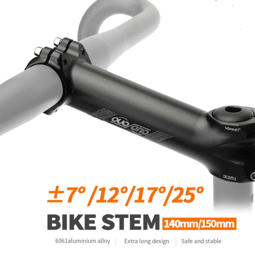 OUO Mtb Handlebar Stem CNC Long Stem 140/150mm 7/17/12/25 Degree 31.8mm Road Bike Stem Bicycle Power Parts Riser Bar Extender