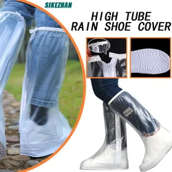 1Pair UNISEX High Tube Rain Shoe Cover with Pressed Edges and Thickened Sole Wear Resistant Non-slip Waterproof Rain Cover