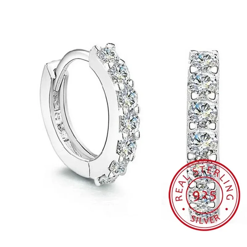 Cute 925 Sterling Silver Earring Circle Zircon Hoop Earring for Grils Woman Wedding Beautiful Loop Cute Jewelry