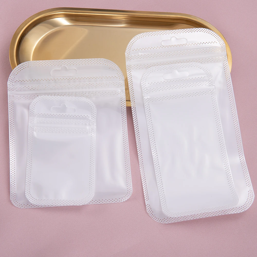 50pcs White Transparent Zipper Bags OPP Pearlescent Film Bags with Hang Hole for DIY Jewelry Retail Packaging Pouch Ziplock Bags