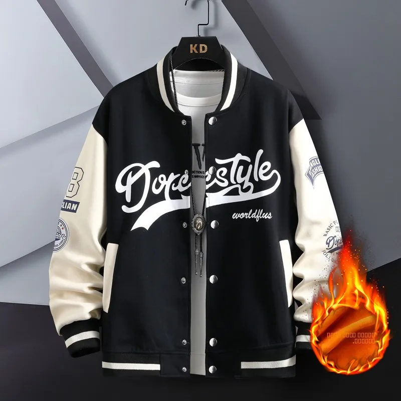 

Thiened Fce Baseball Jaet for Men Spring Autumn Sli Trendy Youth Outerwear Stand Fit Long Sve Windproof