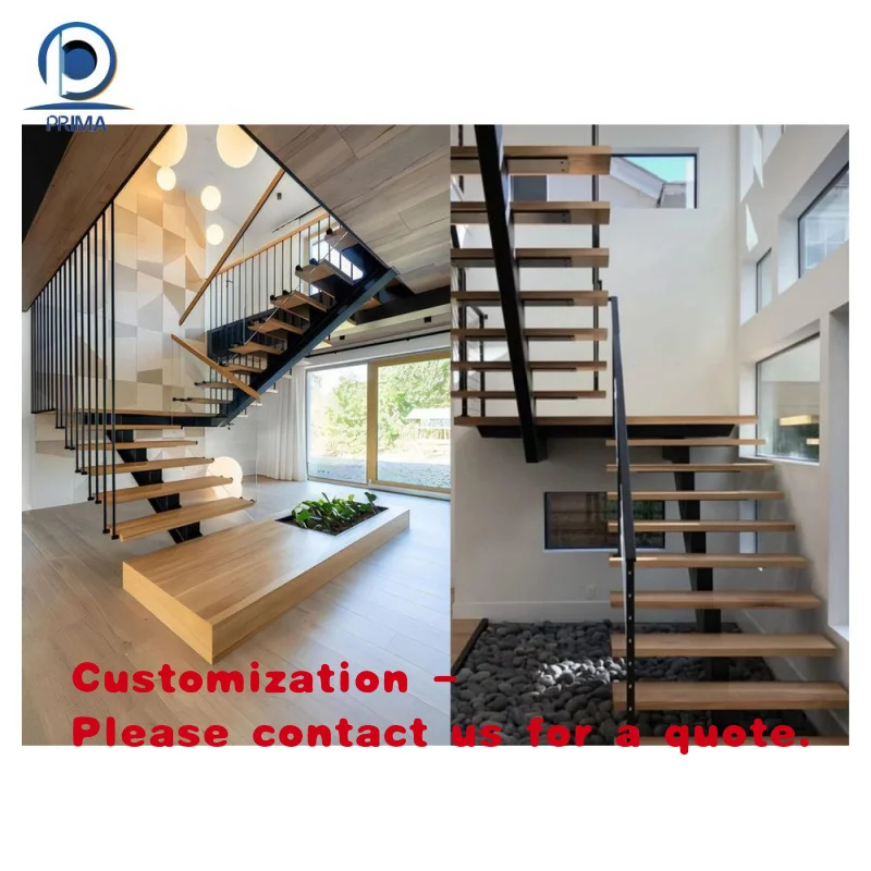 custom.Modern Stairs Interior Stairs Floating Straight Design Luxury Solid Wood Treads Fabricated Steel Escalier Loft Staircase
