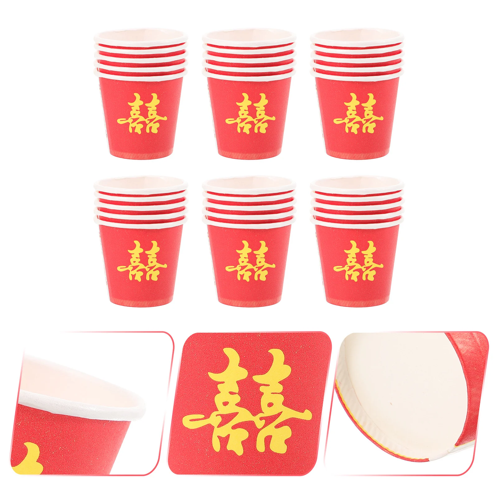 

50 pcs Wedding Paper Cup Chinese Theme Red Xi Disposable Small Cups For Tea Party Drinks Event Use