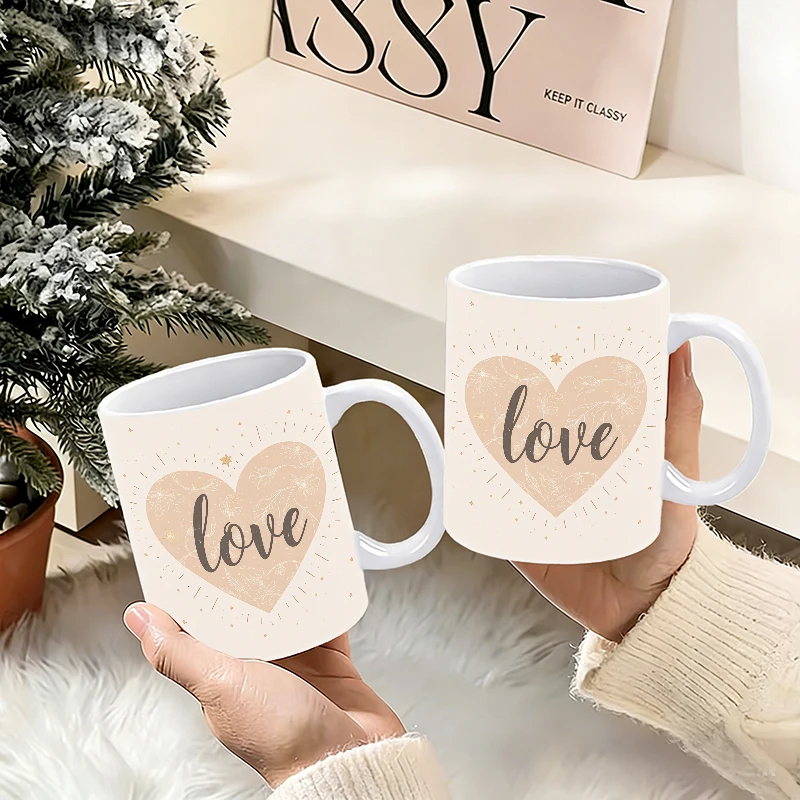 

11 oz Romantic Heart 'Love' Couples Ceramic Mug, Creative Coffee Cup, Insulated Milk Cup, Office Tea Cup, Fade-Resistant