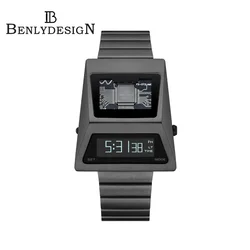 BENLYDESIGN Unique Metal Watches Digital Cyber Watches For Men Retro-futuristic Punk Style Fashion Led Electronic Watch S3000-C