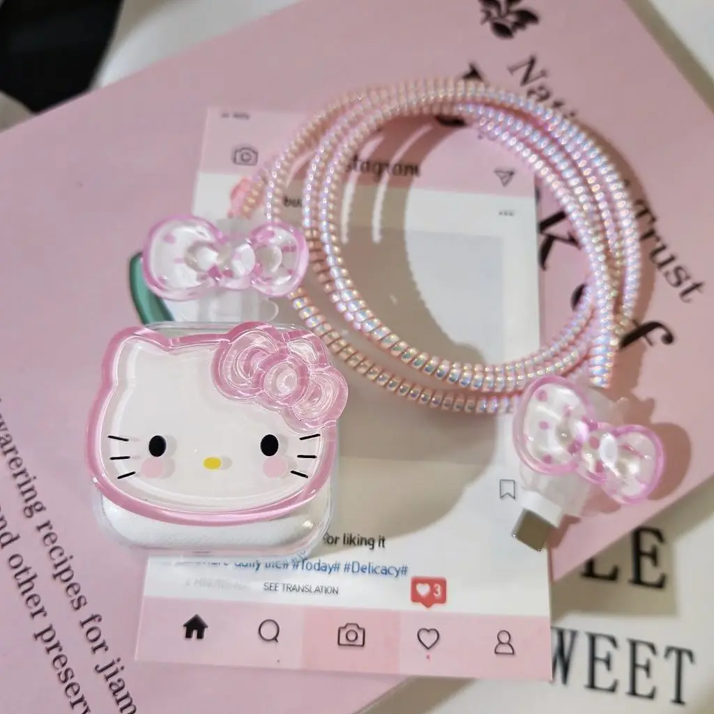 

Cute 3D Cartoon KT Charging Cable Protector for IPhone / IPad 18W/20W Charger Case Phone Wire Cord Organizers Protective Cover