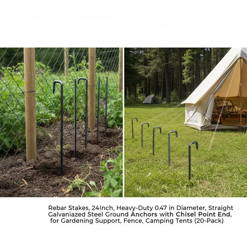 

Straight Metal Ground Anchors 24-Inch For Gardening Support Fence Camping Tents Heavy-Duty 0.47 in Diameter Chisel Point End Galvanized Surface Treatment 20-Pack