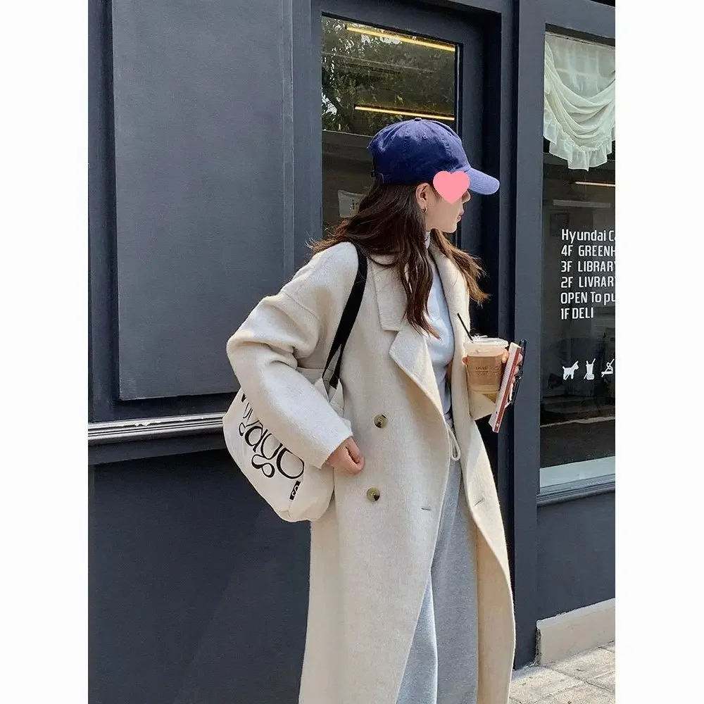 Plus Size Autumn/Winter Casual Korean Style Double Row Buttoning Sensible Design Medium Length Woolen Coat Women's Jacket