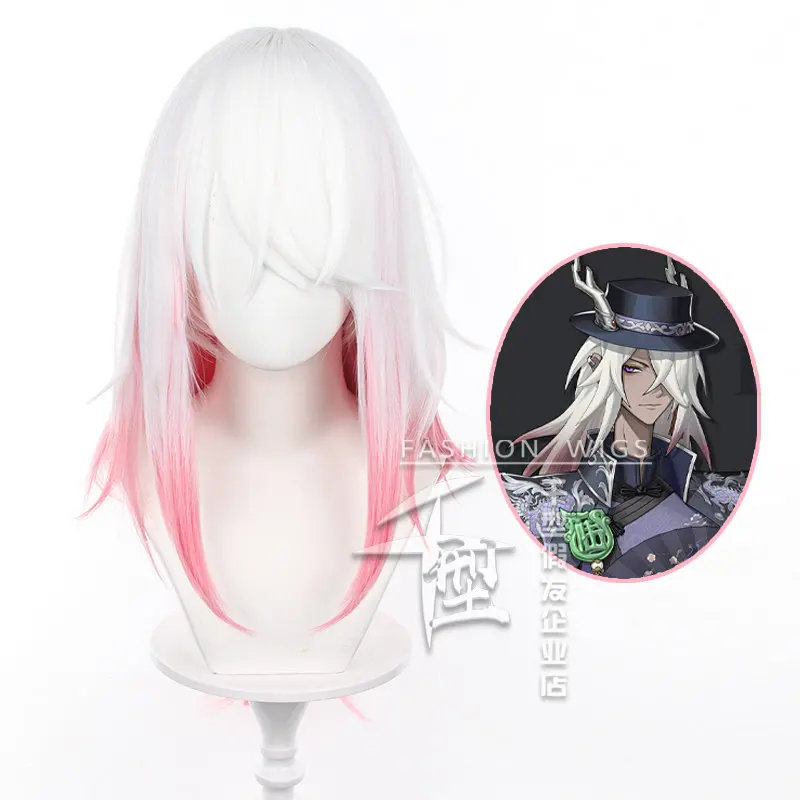 

Identity V Mr. Фан Косплей Парик Игра Xie Bi'an Fan Wujiu Wu Chang Белый Градиент Красные Волосы Термостойкое Волокно Волосы + Кепка Для Парика