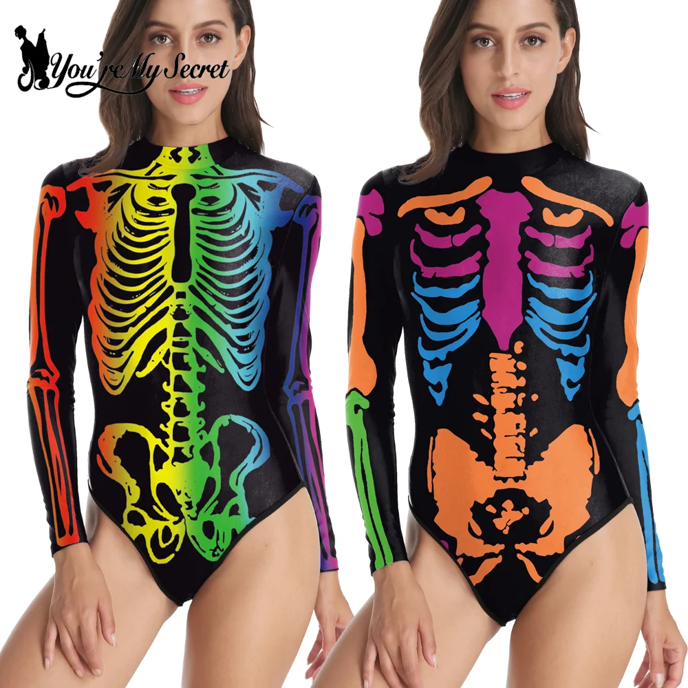 [You\'re My Secret] Halloween Carnival Party Cosplay Women Jumpsuit Zombie Skeleton Printed Zeitai Bodysuits Day of The Dead